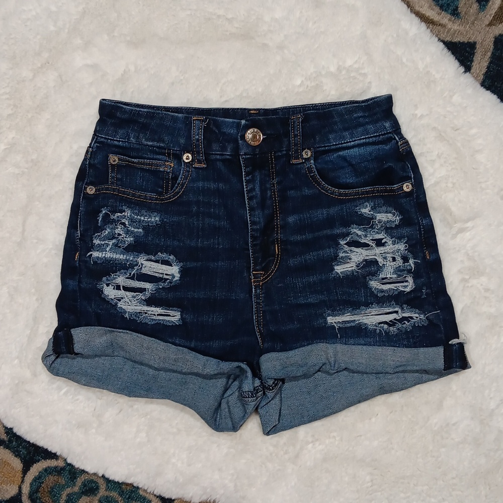 American Eagle Outfitters Dark Blue Distressed Denim Shorts